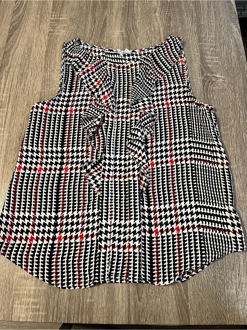 Elle Black & White Plaid Skirt with Red Stripe Detail